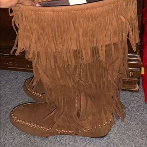 brown fringe boots
